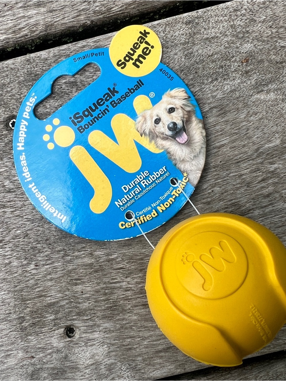 JW Pet iSqueak Bouncin' Baseball Dog Toy Small Yellow